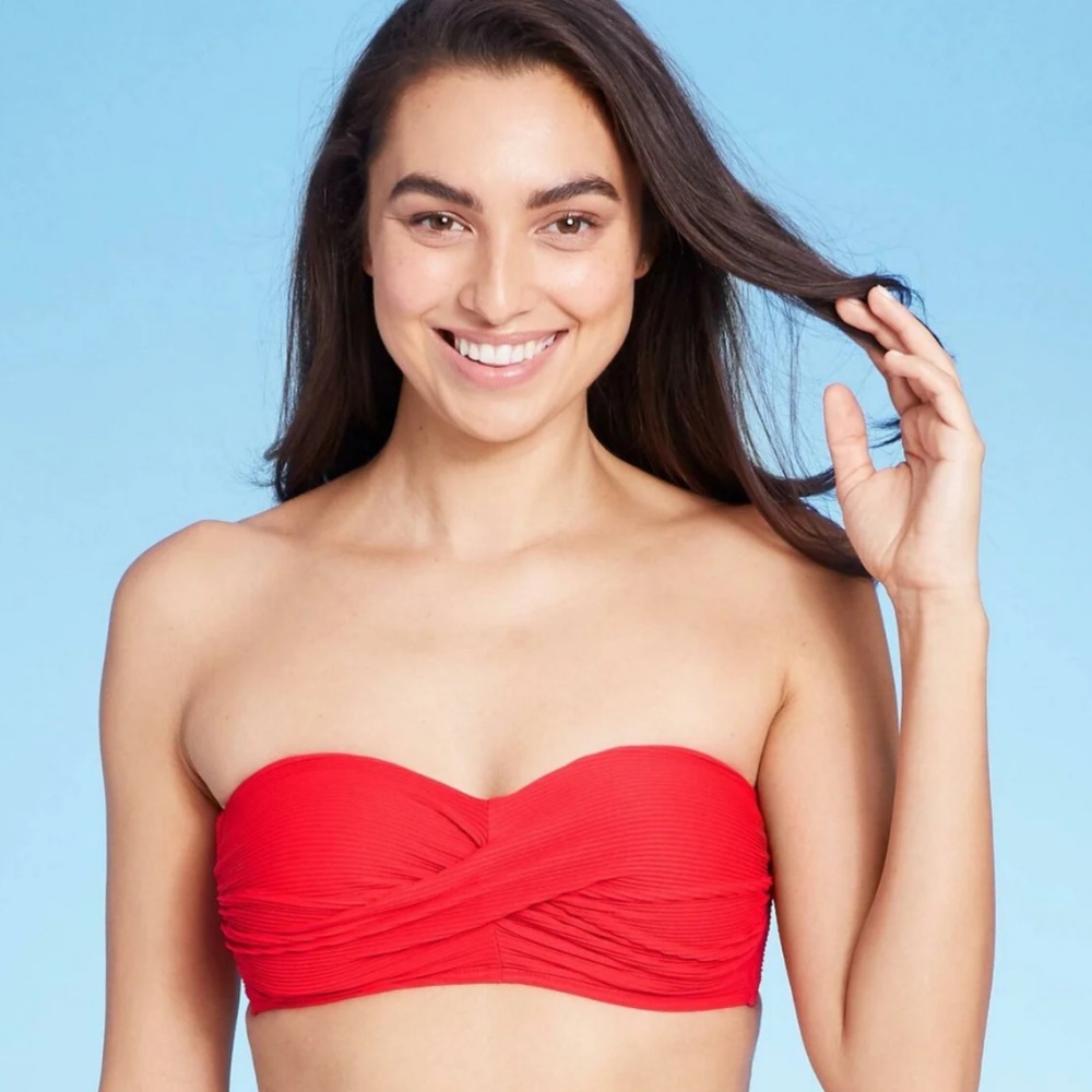 Kona Sol Red Twist Bandeau Bikini Top